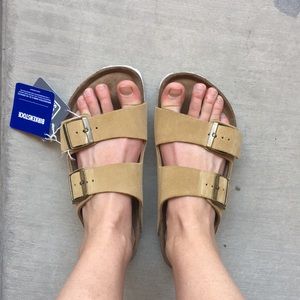 Birkenstock tan suede white sole NWT